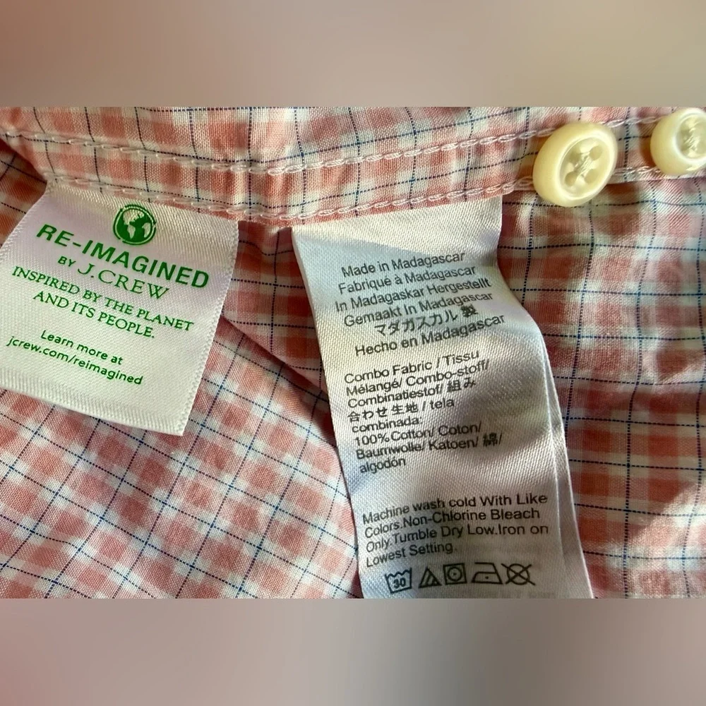 EUC⚡️J.Crew Classic Secret Wash Shirt Men’s Medium Pink Gingham Organic Cotton